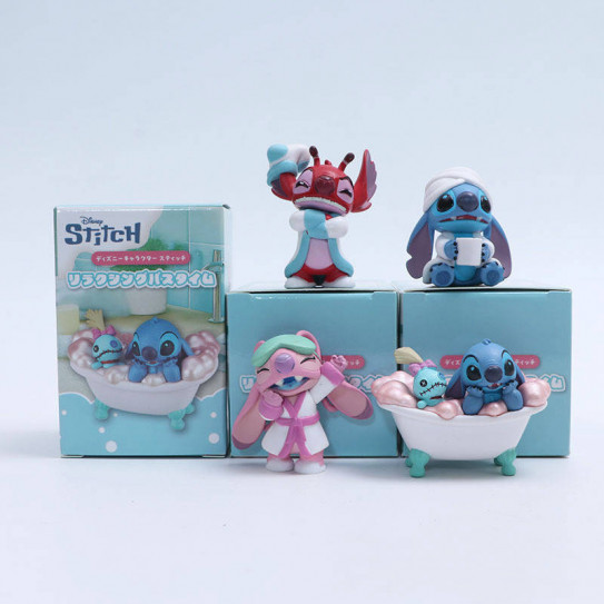 Набор аниме фигурок коллекционных в таинственных коробках Лило и Стич Disney Character Stitch Relaxing Bath Time из 4-х штук (3 см) (цветные коробки