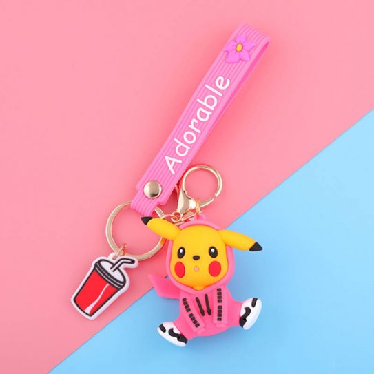 Брелок резиновый Покемон - Пикачу в розовой толстовке