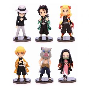 Набор аниме фигурок из 6-ти штук Клинок рассекающий демонов Танджиро, Недзуко, Зеницу, Иноске, Ренгоку, Музан