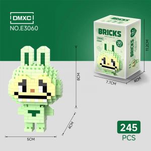 3Д конструктор из мини блоков BRICKS Лабубу 5 стоит зеленый