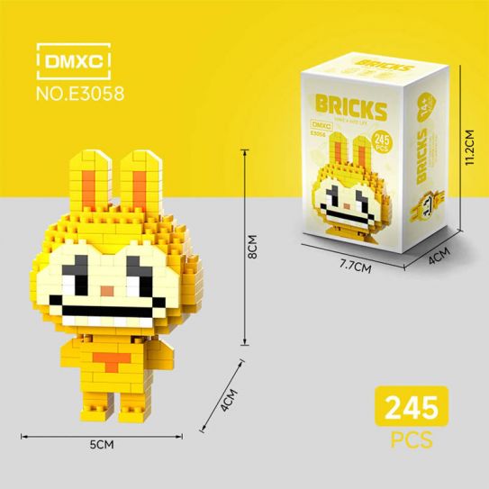 3Д конструктор из мини блоков BRICKS Лабубу 6 стоит желтый