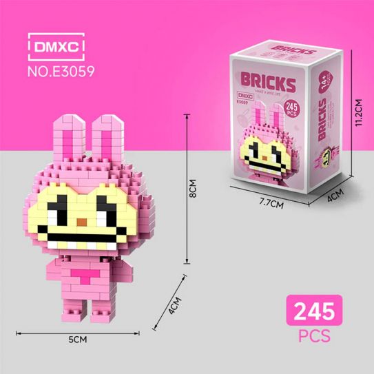 3Д конструктор из мини блоков BRICKS Лабубу 8 стоит розовый