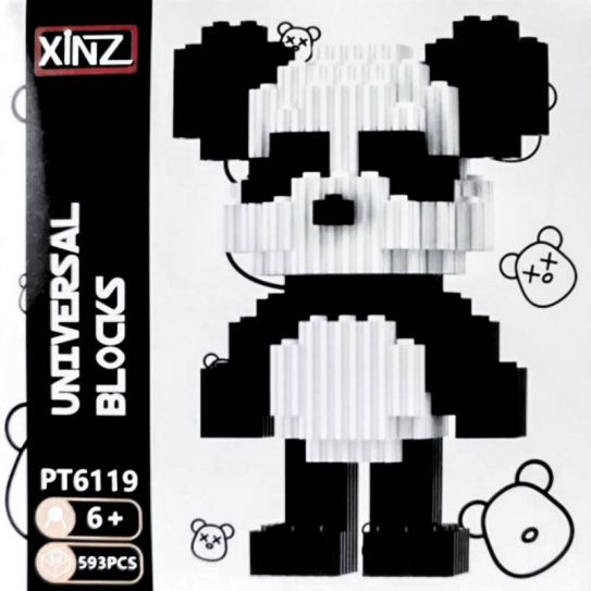 3Д конструктор из мини блоков XINZ Мишка 6 Черно Белый (593 блока)