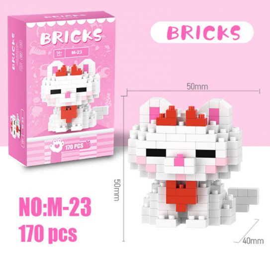 3Д конструктор из мини блоков BRICKS Кошка 4 белая сидит (роз.кор)