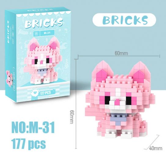 3Д конструктор из мини блоков BRICKS Кошка 5 розовая сидит (гол.кор)