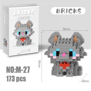 3Д конструктор из мини блоков BRICKS Кот 7 серый сидит (сер.кор)