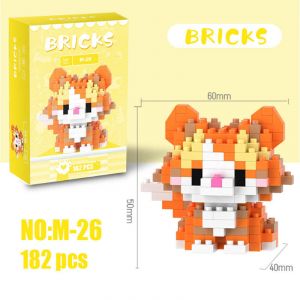 3Д конструктор из мини блоков BRICKS Кошка 9 рыжая сидит с папой (желт.кор)