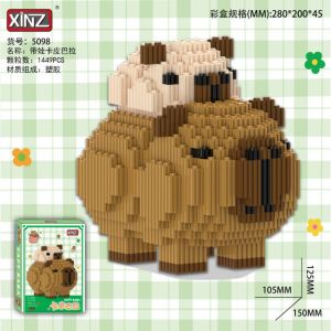 Конструктор из блоков Капибара 3 стоит с малышкой на спине (1449 блока, 12х10х15см)