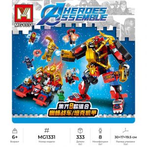 Конструктор Minger Super Heroes: Паучий транспорт и Золотой мех 8в1, 16шт в уп., 333 дет. в наборе (цена за упаковку 16 штук)
