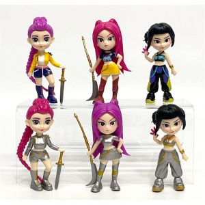 Набор аниме фигурок K-POP Охотницы на демонов из 6-ти штук 5 ГАЧА плюс ломо карточки (10 см.) (цветные коробки)