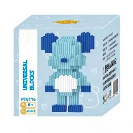 3Д конструктор из мини блоков XINZ Мишка KAWS 1 голуб.кор (593 блока)