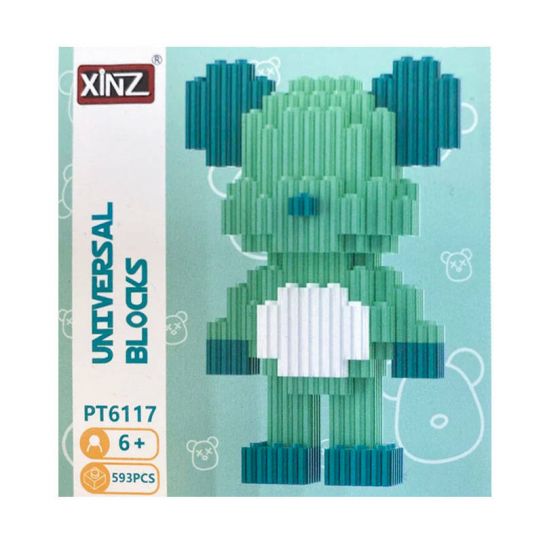 3Д конструктор из мини блоков XINZ Мишка KAWS 4 зелен.кор (593 блока)