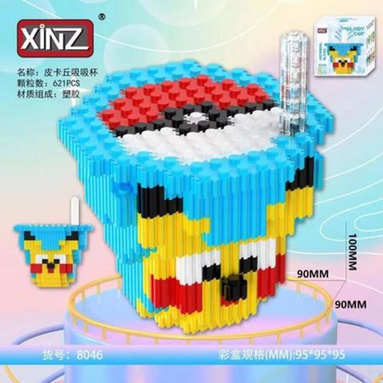 3Д конструктор из мини блоков XINZ Покемон Пикачу в стакане гол.кор (621 блока)