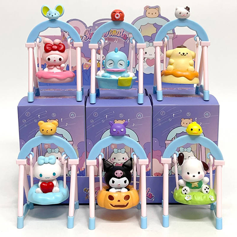 Набор аниме фигурок в таинственных коробках Kuromi My Melody в качельках из 6-и штук (упаковка коробочки)