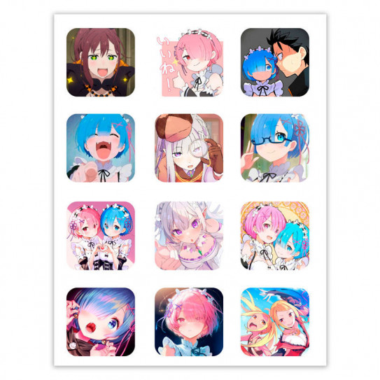 Набор 3D стикеров 12шт  Re: Zero 1