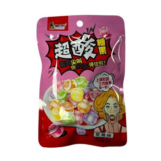 Леденцовые конфеты DUSHIKE с КИСЛЫМ вкусом КЛУБНИКА 24ГР/20ШТ/12БЛ (цена за штуку)