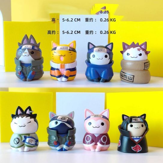 Набор аниме фигурок из 8-х штук номер 1 Коты хокаге пародия на Молодой шиноби (6 см.) 1004