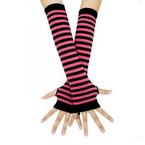 Перчатки-митенки сиреневые в полоску 1