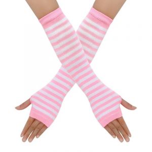 Перчатки-митенки розовые в полоску