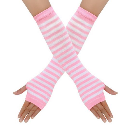 Перчатки-митенки розовые в полоску