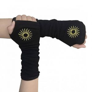 Перчатки-митенки черные с солнцем