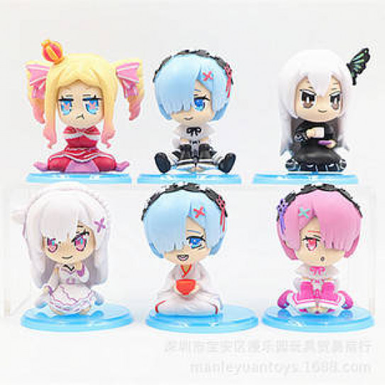 Набор аниме фигурок коллекционных Re:Zero — Жизнь с нуля в альтернативном мире из 6-и штук (8 см.) (упаковка пакет)