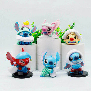 Набор аниме фигурок коллекционных Лило и Стич из серии Miniso Disney Stitch Pillow Fight Series из 6-и штук (упаковка пакет)