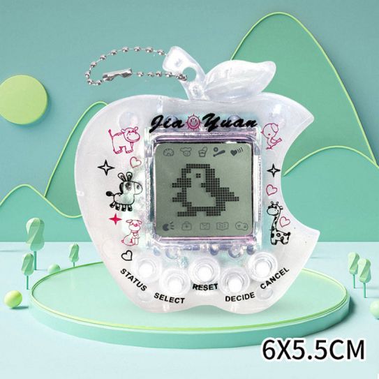Тамагочи электронный питомец ч/б Яблоко на цепочке (прозрачный), 5 видов в ассорти