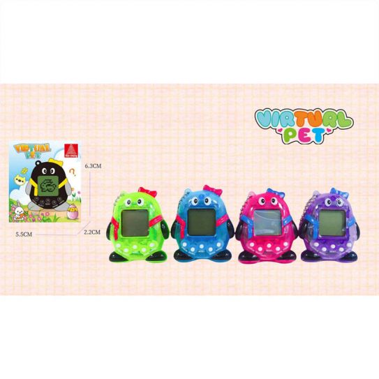 Тамагочи электронный питомец ч/б Пингвин на цепочке (прозрачный), 4 вида в ассорти