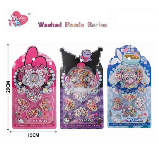 Набор для создания украшений Kuromi DIY: Бусы и браслеты - Washed Beads, 3 вида в ассорти