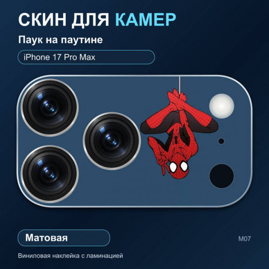 Виниловая наклейка матовая на блок камер Паук на паутине — iPhone 17 Pro Max (М07 / 17PM)