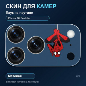 Виниловая наклейка матовая на блок камер Паук на паутине — iPhone 18 Pro Max (М07 / 18PM)