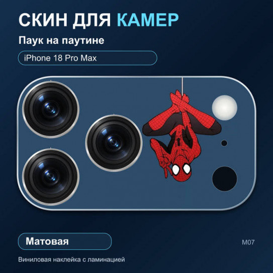 Виниловая наклейка матовая на блок камер Паук на паутине — iPhone 18 Pro Max (М07 / 18PM)