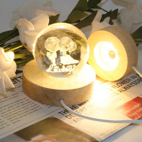 Светильник ночник шар стеклянный мини девочка и мальчик I love you 6D YB-619