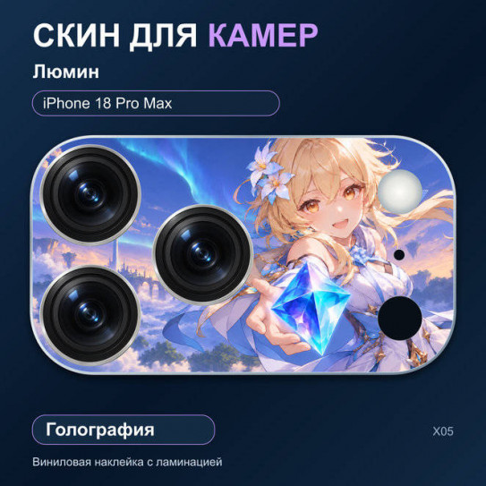 Виниловая наклейка голографическая на блок камер Люмин — iPhone 18 Pro Max (Х05 / 18PM)