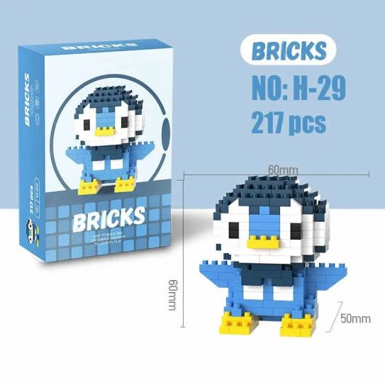 3Д конструктор из мини блоков BRICKS Пингвин стоит (син.кор)