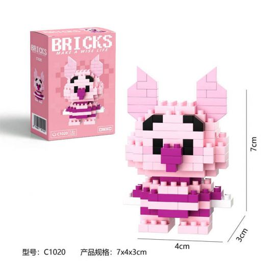 3Д конструктор из мини блоков BRICKS Пятачок из Винни Пуха (роз.кор)