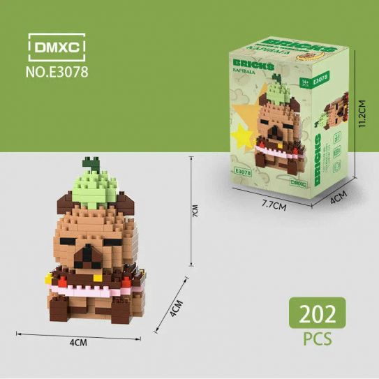3Д конструктор из мини блоков BRICKS Капибара 1 сидит (зел.кор)