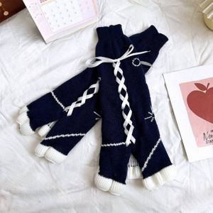 Вязаные гетры Синие со шнуровкой