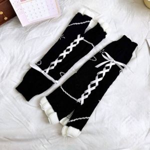 Вязаные гетры Черные 1 со шнуровкой