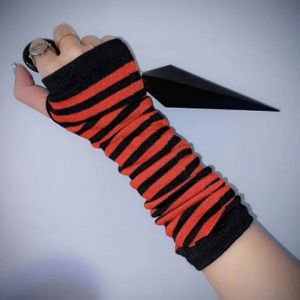 Перчатки-митенки красные в полоску