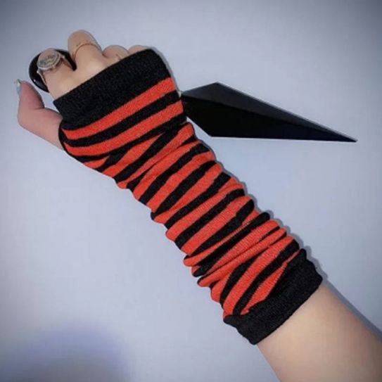 Перчатки-митенки красные в полоску