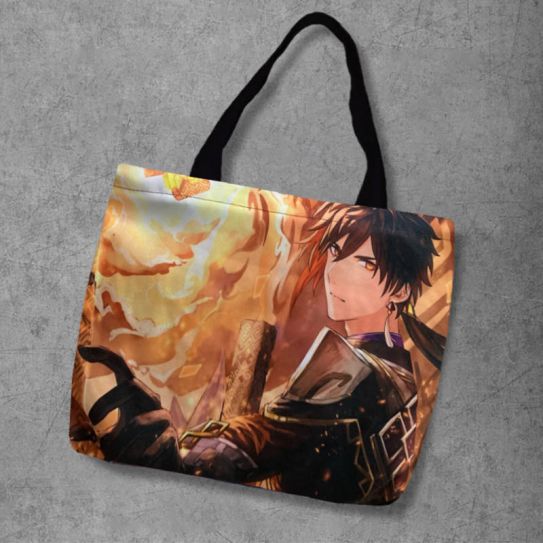 Шопер №041 "Геншин" Чжун Ли цвет. ручки 30х40см